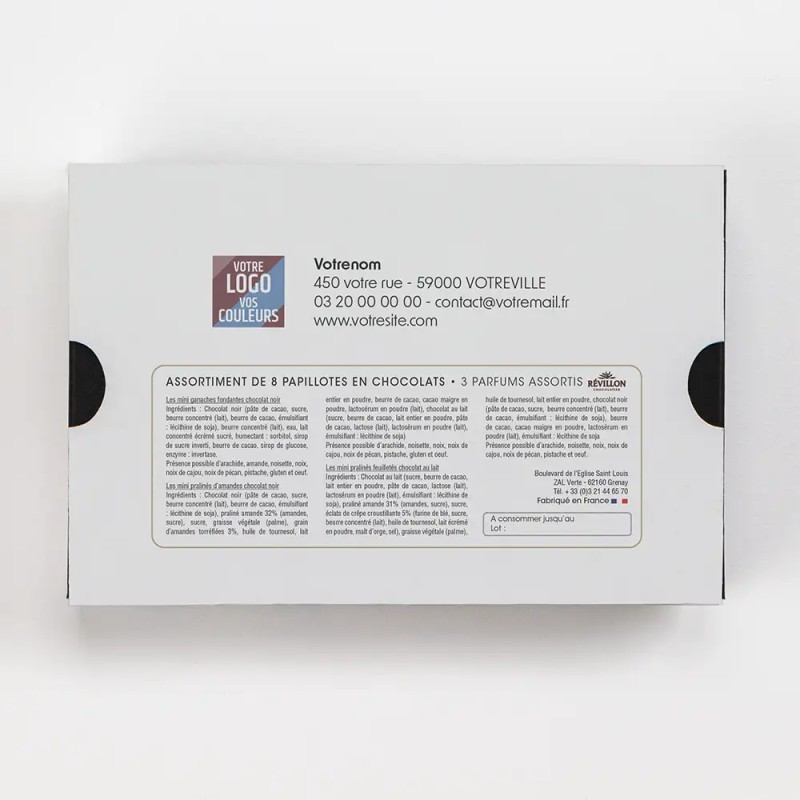 Coffret personnalisé avec calendrier et papillotes de chocolat - Calcao Patchwork