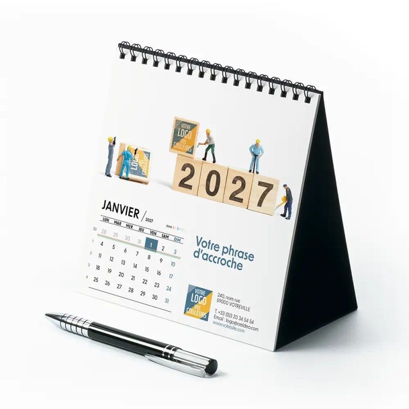 Calendrier chevalet carré (15x15 cm) personnalisé - Logo intégré Miniature