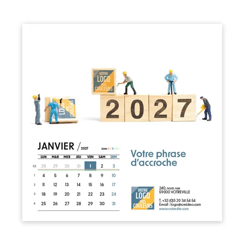 Calendrier chevalet carré (15x15 cm) personnalisé - Logo intégré Miniature