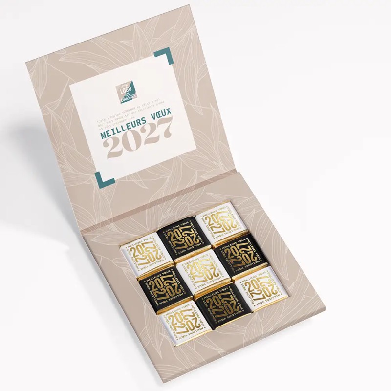 Carte de vœux personnalisée avec chocolats - Ecrin Esquisse