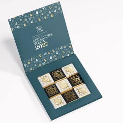 Carte de vœux personnalisée avec chocolats - Ecrin Réveillon