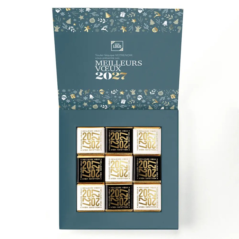 Carte de vœux personnalisée avec chocolats - Ecrin Réveillon