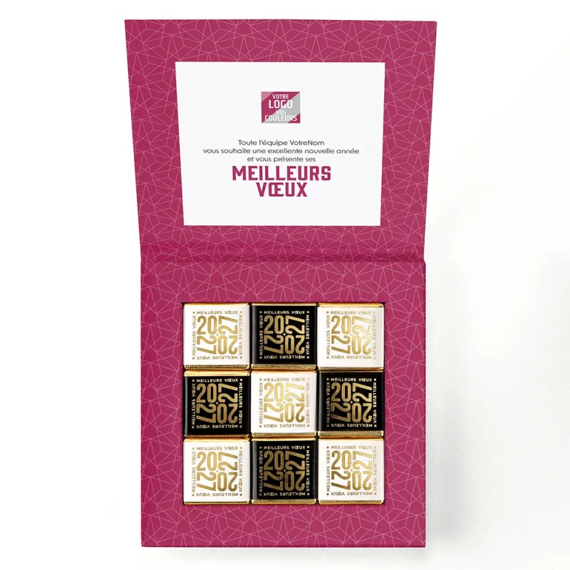 Carte de vœux personnalisée avec chocolats - Ecrin Alinéa