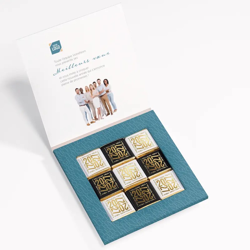 Carte de vœux personnalisée avec chocolats - Ecrin Typo