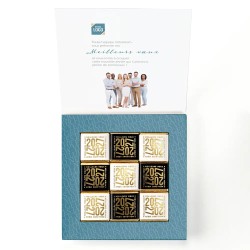 Carte de vœux personnalisée avec chocolats - Ecrin Typo