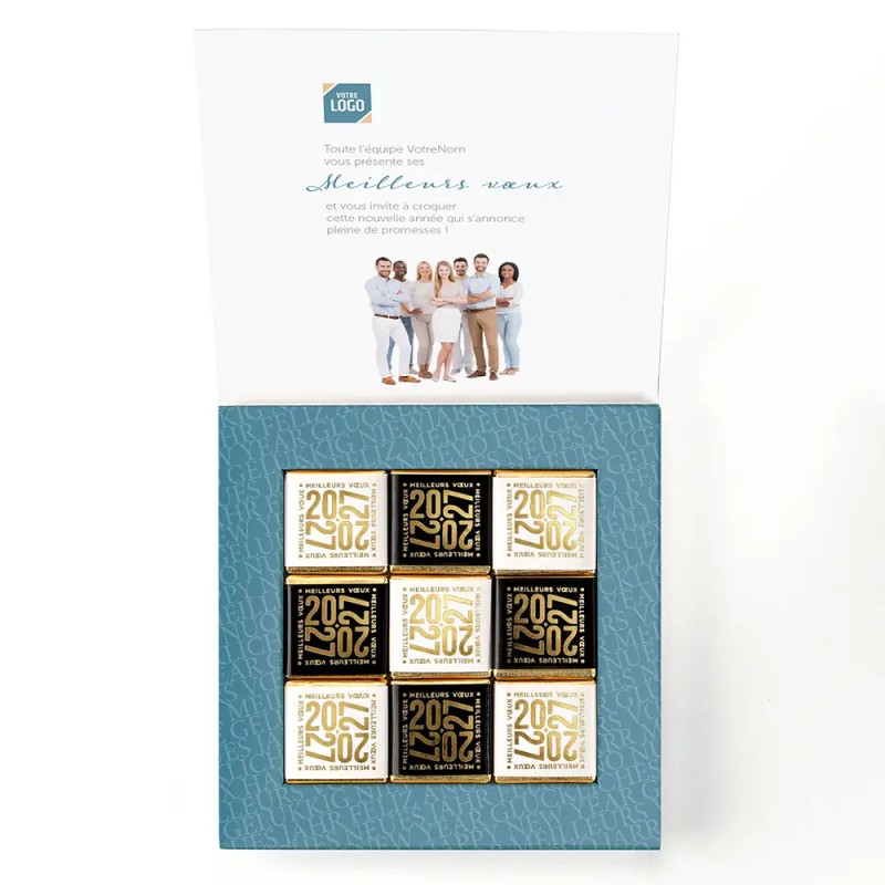 Carte de vœux personnalisée avec chocolats - Ecrin Typo