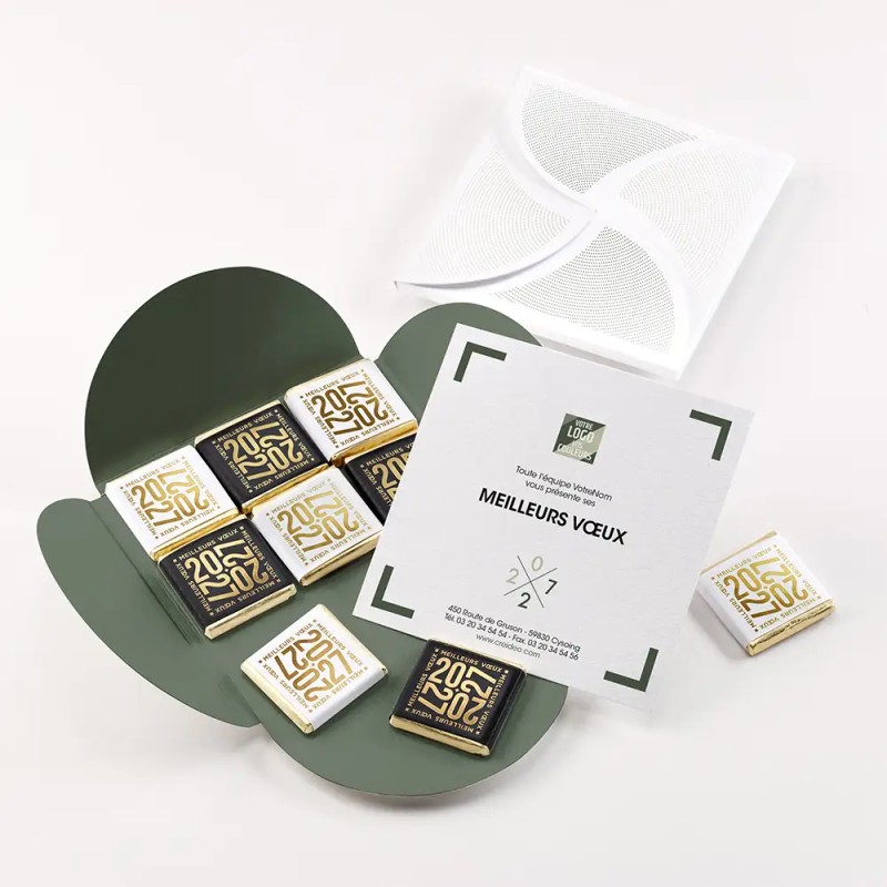 Carte de vœux personnalisée avec chocolats - ChocoPlis Cocarde