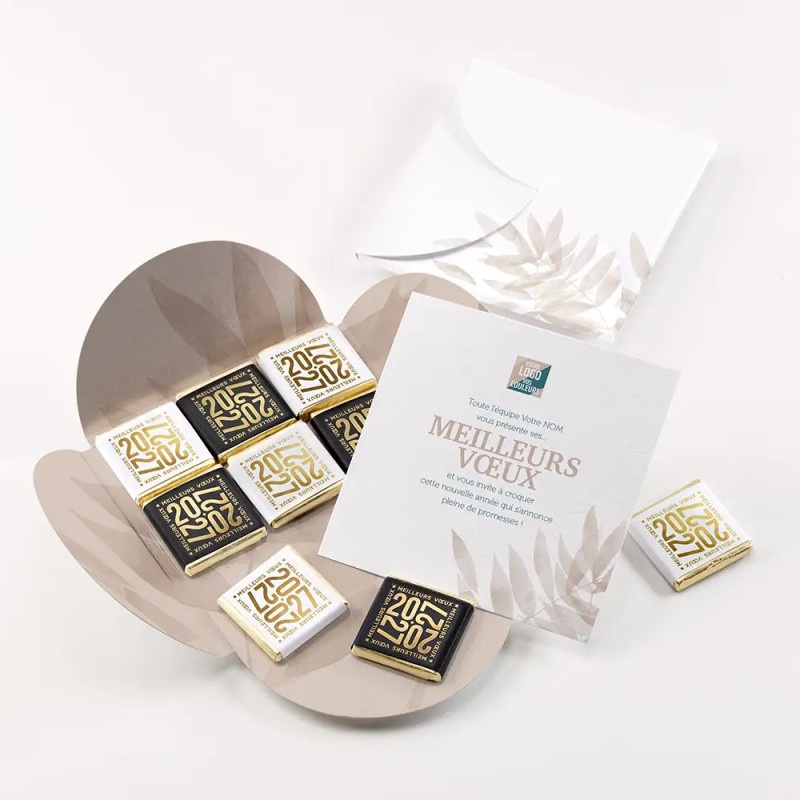 Carte de vœux personnalisée avec chocolats - ChocoPlis Aquarelle