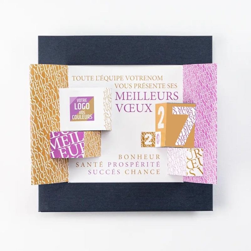 Carte de vœux personnalisée découpe pop up cadre bleu