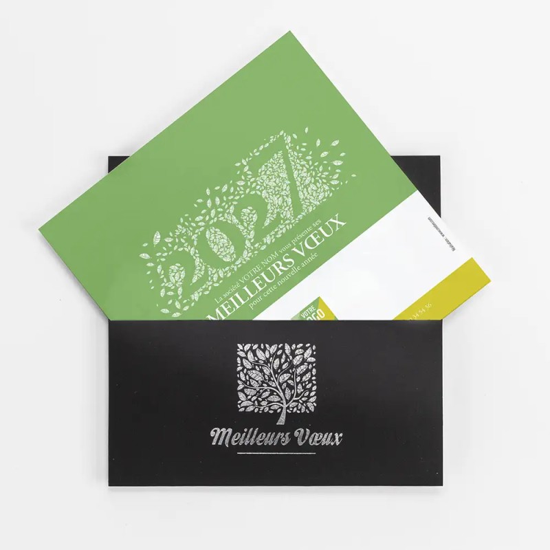 Carte de vœux personnalisée étui noir avec dorure - Harmonie
