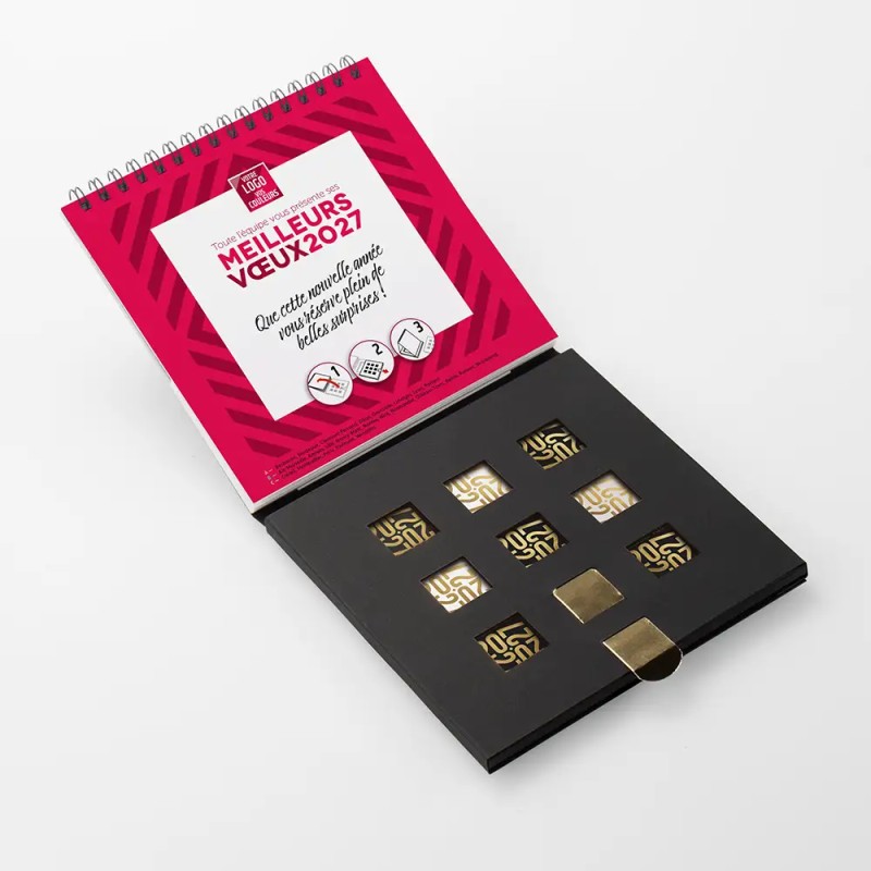 Coffret Calendrier chocolats personnalisé - Carré noir CHEVRONS