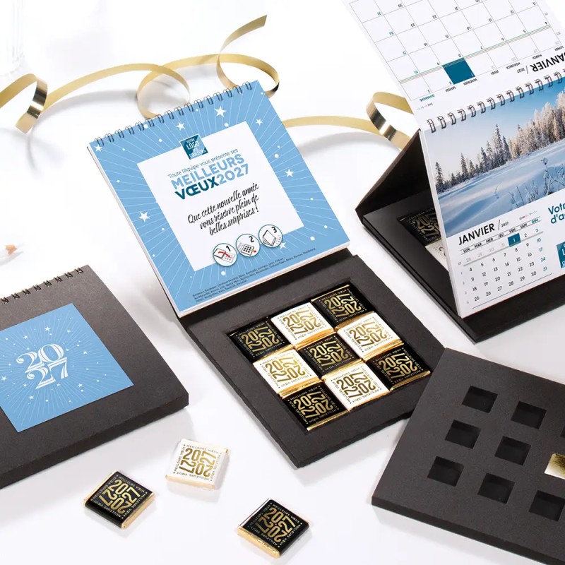 Coffret Calendrier chocolats personnalisé - Carré noir ETOILE