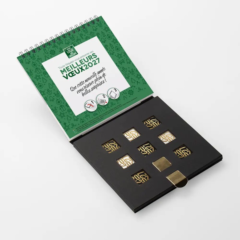 Coffret Calendrier chocolats personnalisé - Carré noir FESTIF