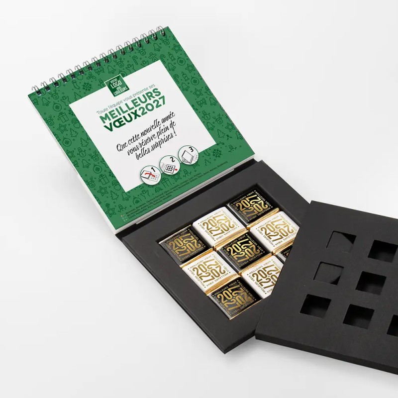 Coffret Calendrier chocolats personnalisé - Carré noir FESTIF