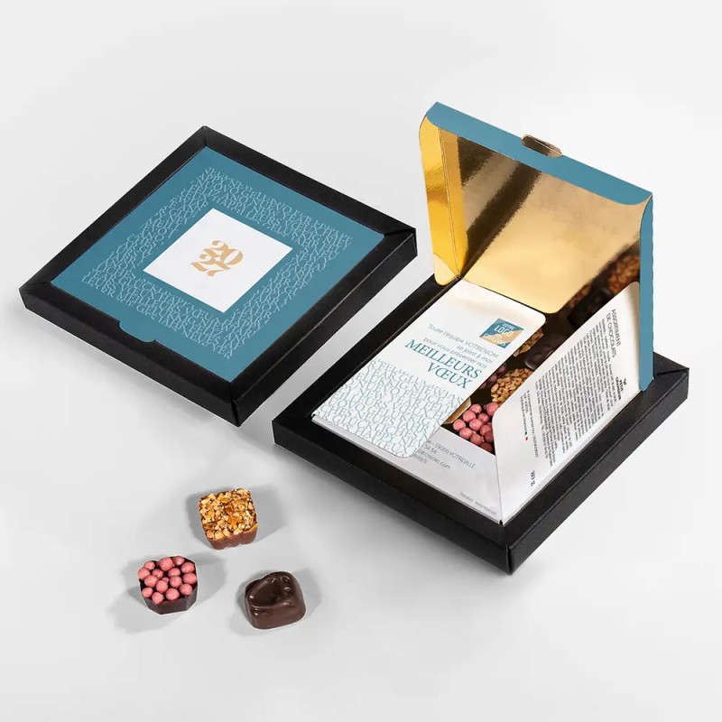 Boîte personnalisée avec 16 chocolats artisanaux - Qualix Typo