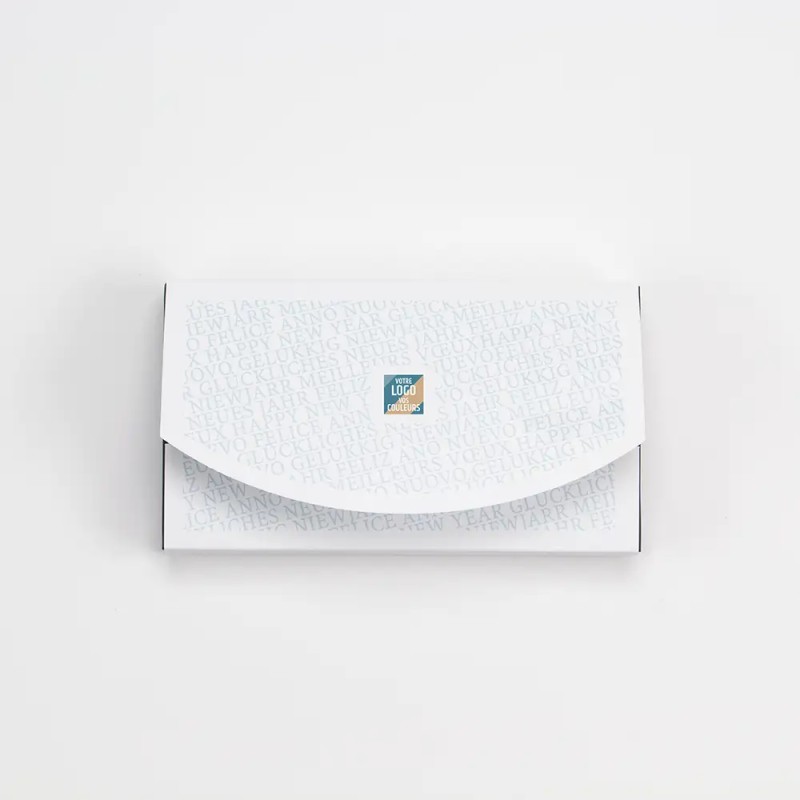 Boîte personnalisée avec 9 papillotes chocolat découpe merci - Typo