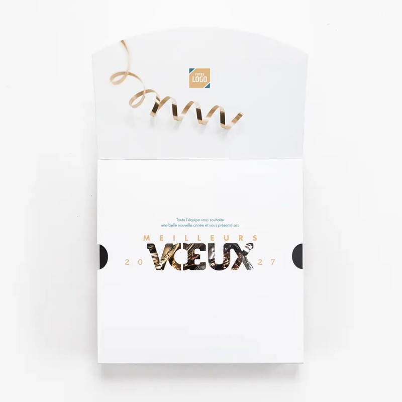 Boîte personnalisée avec 18 papillotes chocolat - Ruban