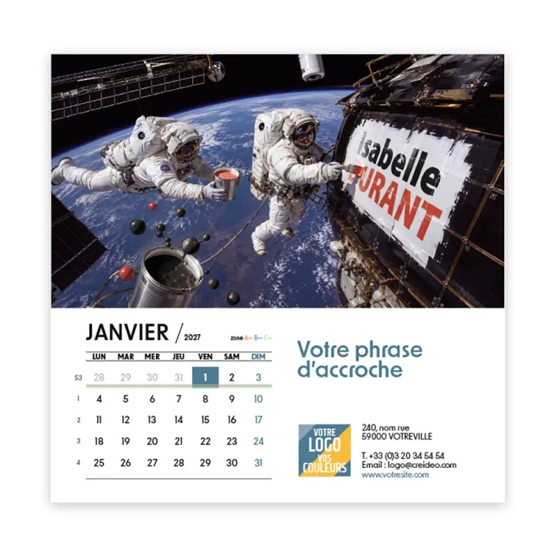 Calendrier chevalet carré (15x15 cm) personnalisé - nominatif Mirage