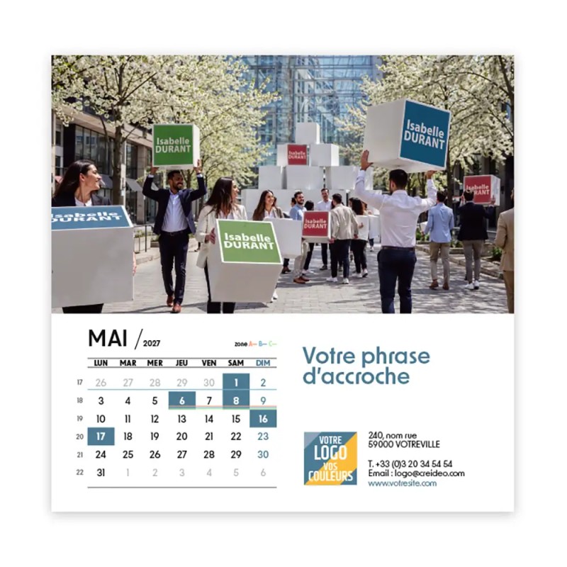 Calendrier chevalet carré (15x15 cm) personnalisé - nominatif Mirage