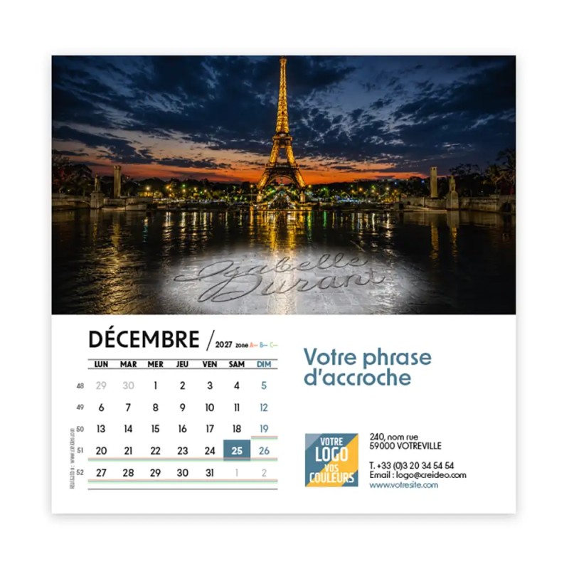 Calendrier chevalet carré (15x15 cm) personnalisé - nominatif Mirage