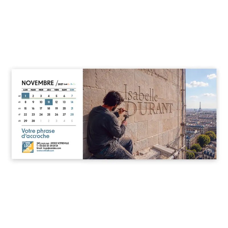 Calendrier chevalet horizontal (23x10 cm) personnalisé - nominatif Mirage