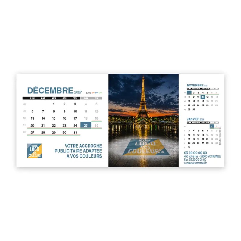 Calendrier chevalet support de téléphone Supra (22,8x10,3cm)  - Logo intégré Grandiose