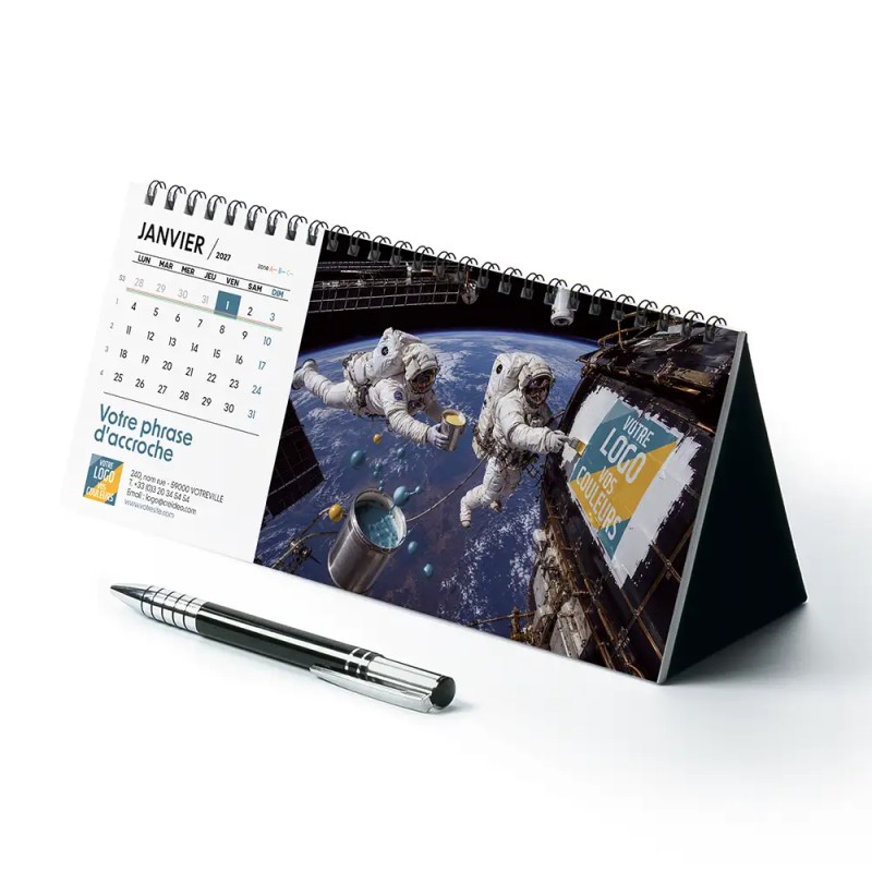 Calendrier chevalet horizontal (23x10 cm) personnalisé - Logo intégré Grandiose