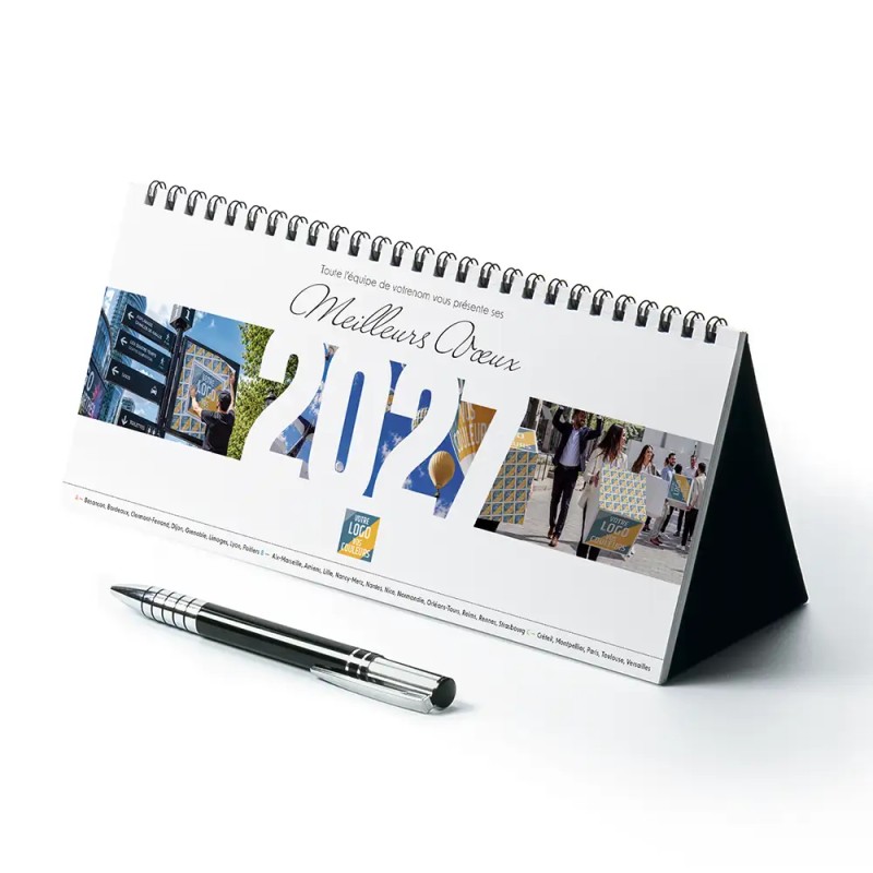 Calendrier chevalet horizontal (23x10 cm) personnalisé - Logo intégré Grandiose
