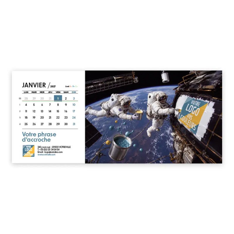 Calendrier chevalet horizontal (23x10 cm) personnalisé - Logo intégré Grandiose