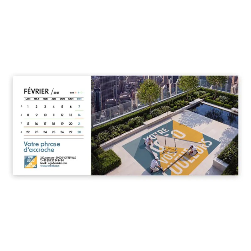 Calendrier chevalet horizontal (23x10 cm) personnalisé - Logo intégré Grandiose