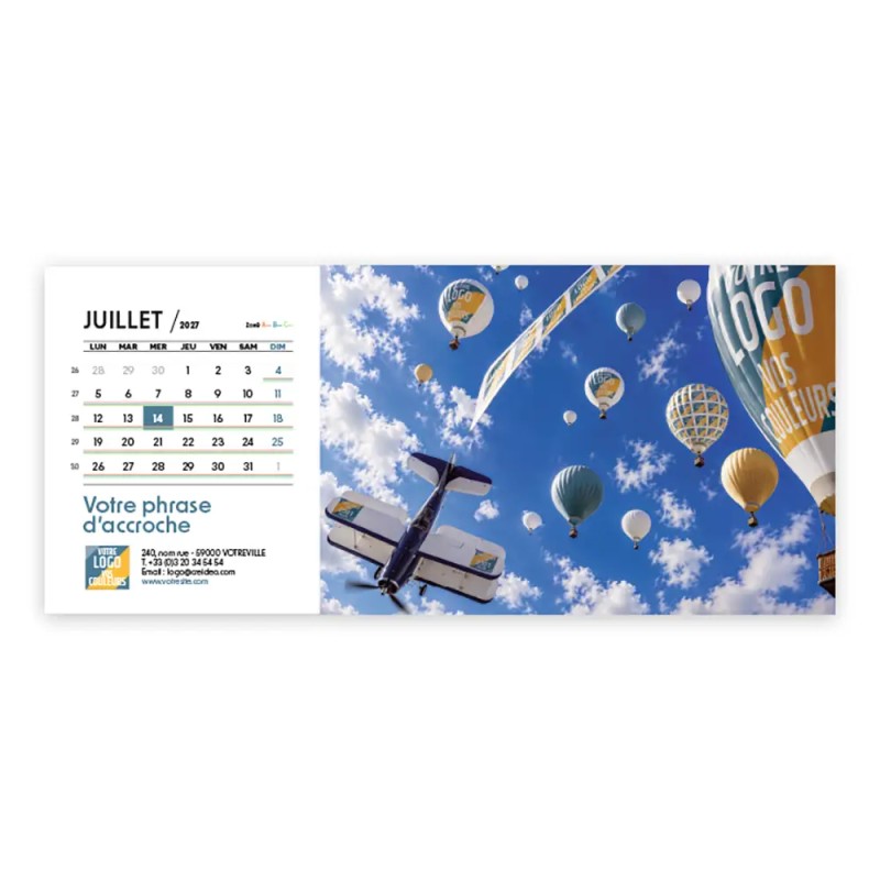 Calendrier chevalet horizontal (23x10 cm) personnalisé - Logo intégré Grandiose