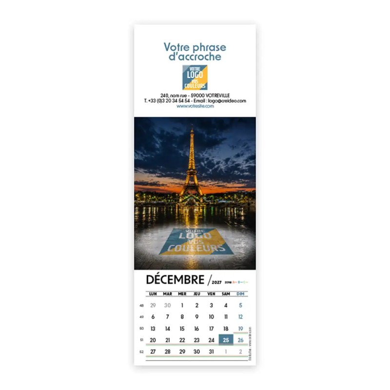 Calendrier chevalet vertical (21x7,5 cm) personnalisé - Logo intégré Grandiose