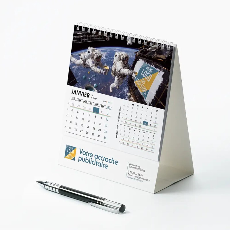 Calendrier chevalet intégral (15x18 cm) personnalisé - Logo intégré Grandiose