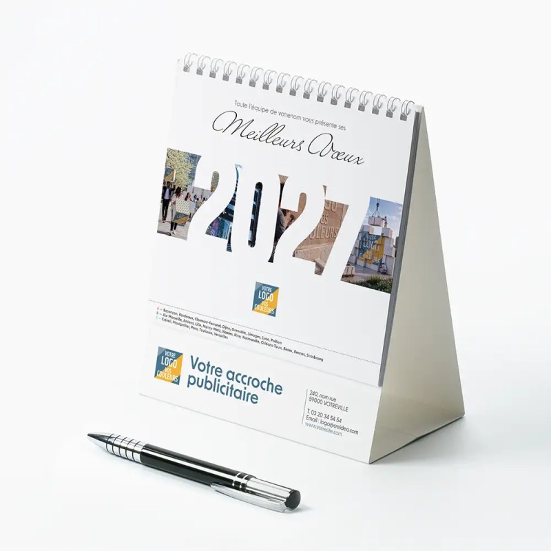 Calendrier chevalet intégral (15x18 cm) personnalisé - Logo intégré Grandiose