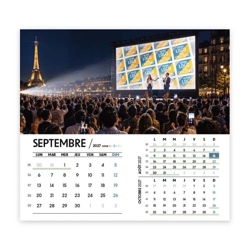 Calendrier chevalet intégral (15x18 cm) personnalisé - Logo intégré Grandiose