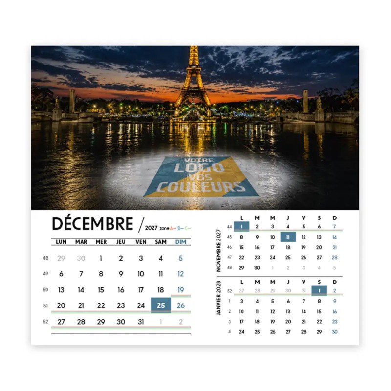 Calendrier chevalet intégral (15x18 cm) personnalisé - Logo intégré Grandiose