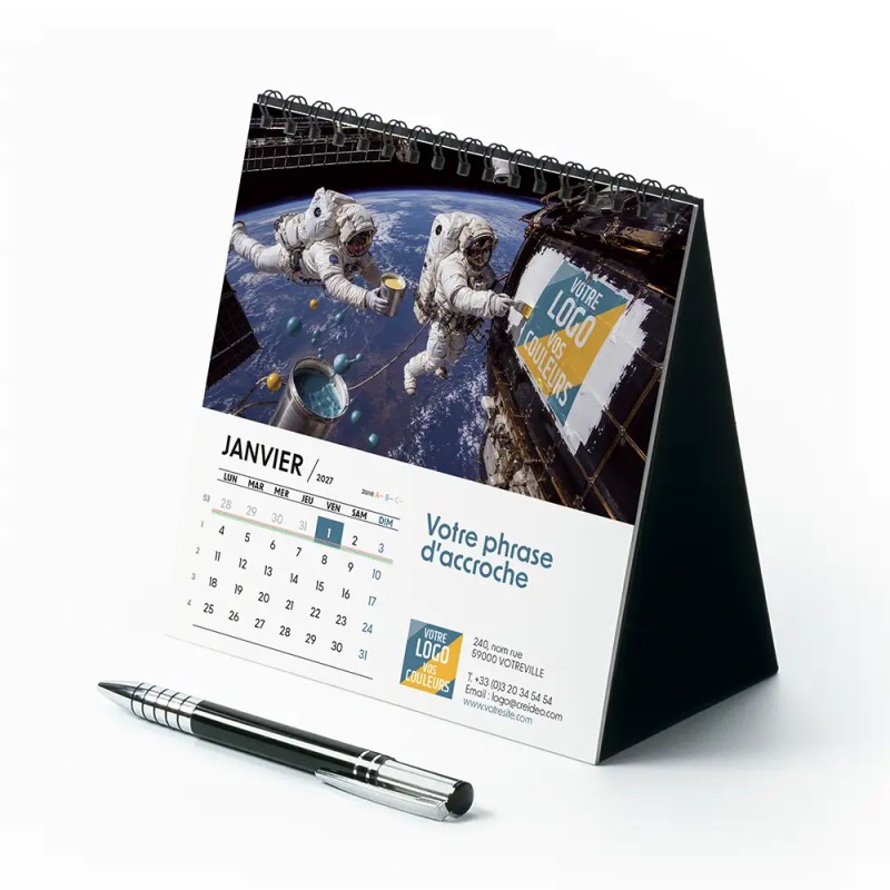 Calendrier chevalet carré (15x15 cm) personnalisé - Logo intégré Grandiose