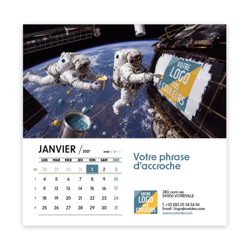 Calendrier chevalet carré (15x15 cm) personnalisé - Logo intégré Grandiose