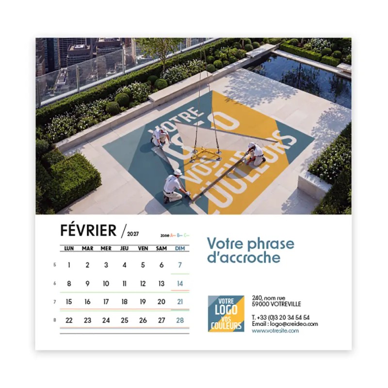 Calendrier chevalet carré (15x15 cm) personnalisé - Logo intégré Grandiose