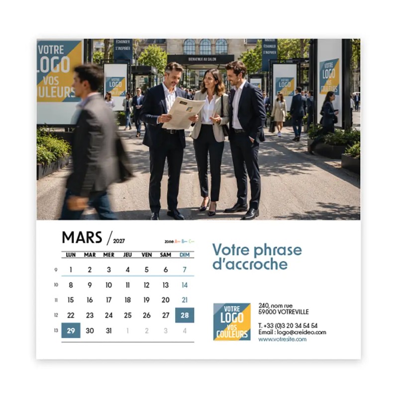 Calendrier chevalet carré (15x15 cm) personnalisé - Logo intégré Grandiose