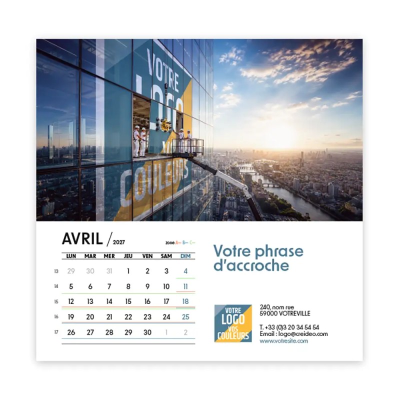 Calendrier chevalet carré (15x15 cm) personnalisé - Logo intégré Grandiose