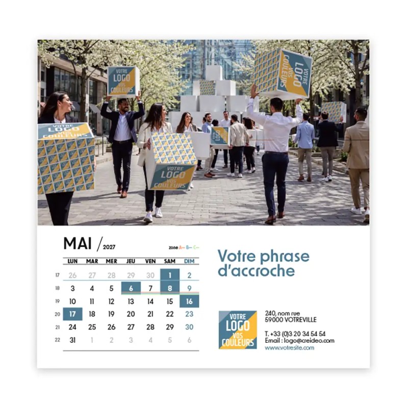 Calendrier chevalet carré (15x15 cm) personnalisé - Logo intégré Grandiose