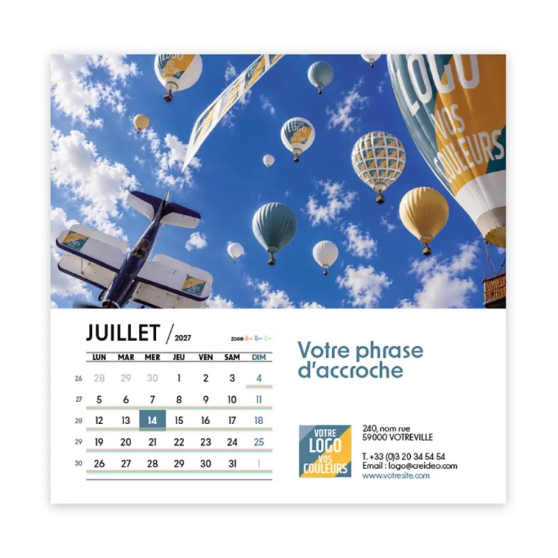 Calendrier chevalet carré (15x15 cm) personnalisé - Logo intégré Grandiose