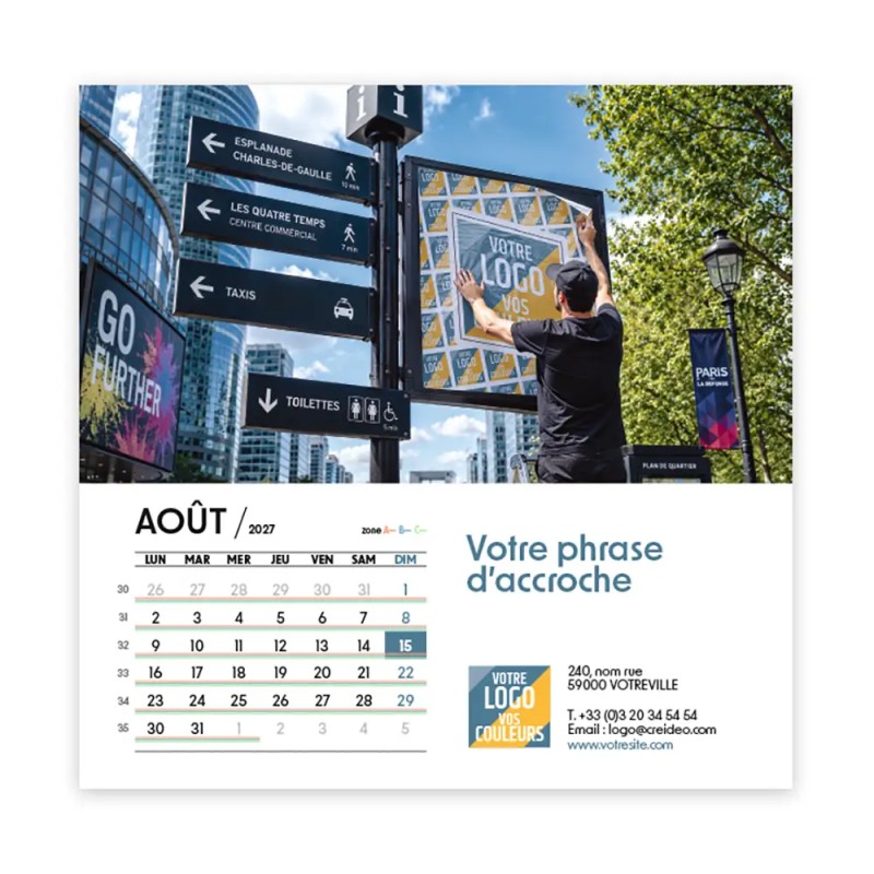 Calendrier chevalet carré (15x15 cm) personnalisé - Logo intégré Grandiose