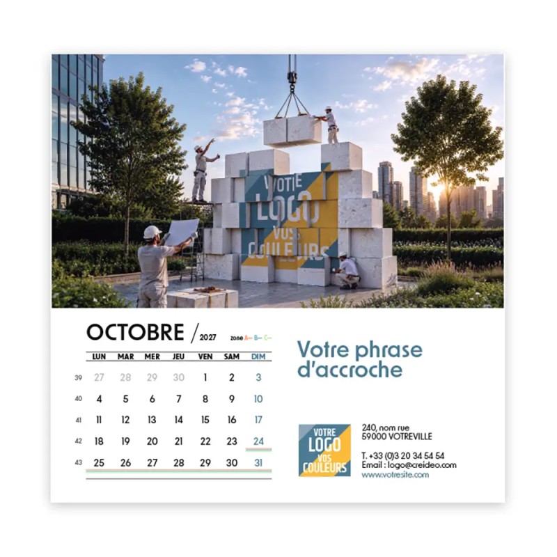 Calendrier chevalet carré (15x15 cm) personnalisé - Logo intégré Grandiose