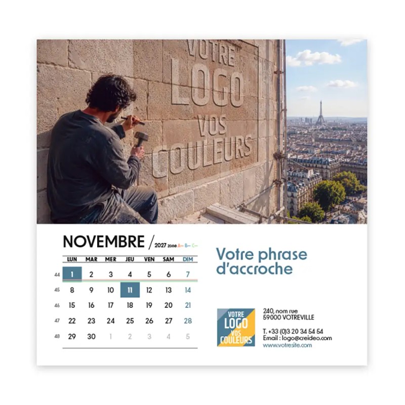 Calendrier chevalet carré (15x15 cm) personnalisé - Logo intégré Grandiose