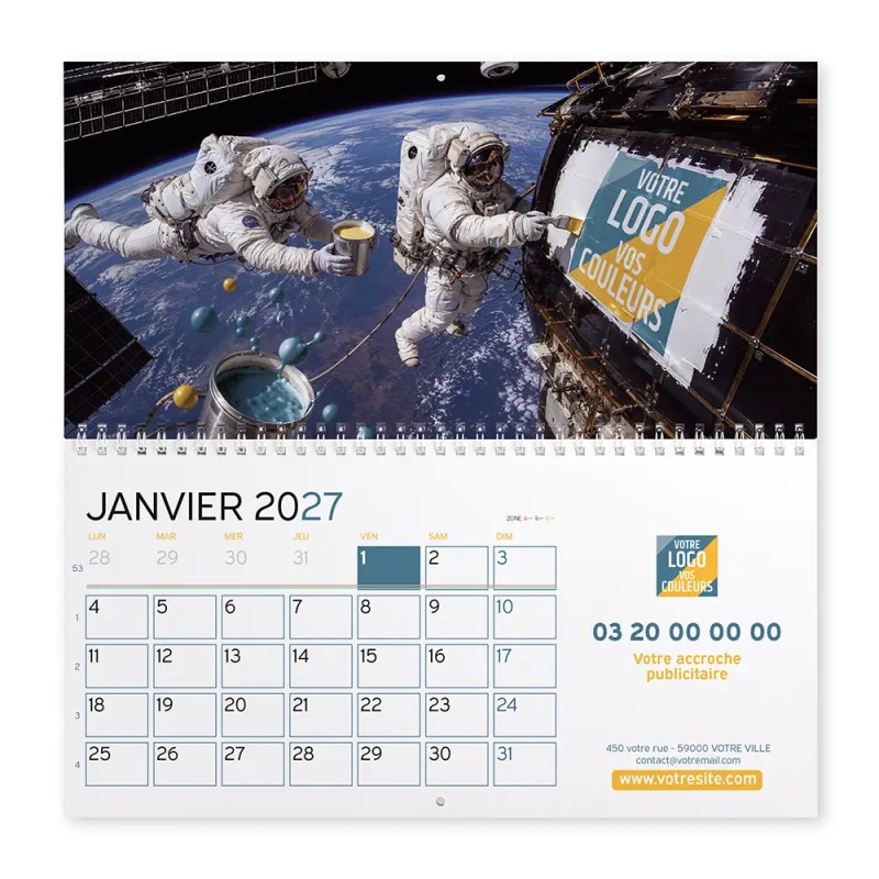 Calendrier mural (33x32 cm) personnalisé - Logo intégré Grandiose