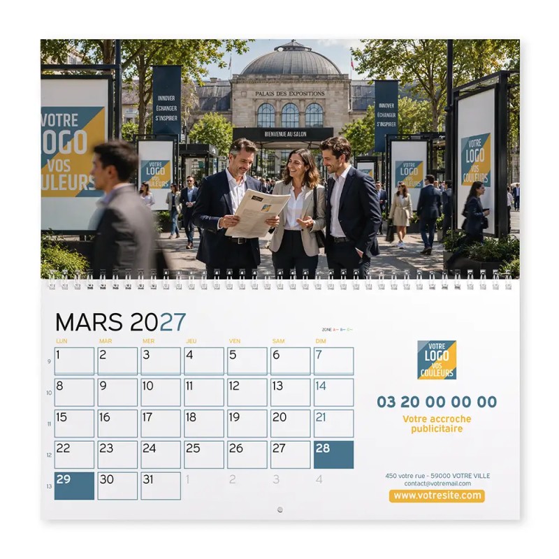 Calendrier mural (33x32 cm) personnalisé - Logo intégré Grandiose