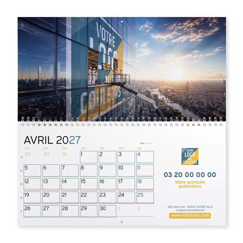 Calendrier mural (33x32 cm) personnalisé - Logo intégré Grandiose