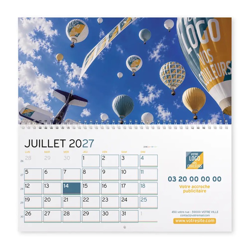 Calendrier mural (33x32 cm) personnalisé - Logo intégré Grandiose